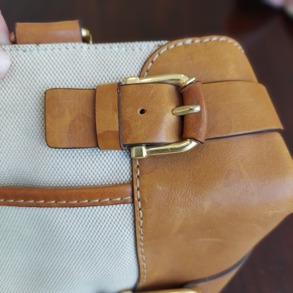 Michael Kors Classic Handbag Tan Leather & Beige Cloth - Picture 13 of 17